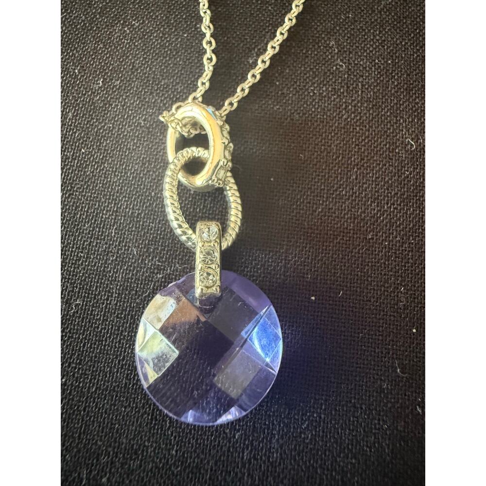 Avon “Shine On” Purple Round Charm Silver Tone Necklace 1